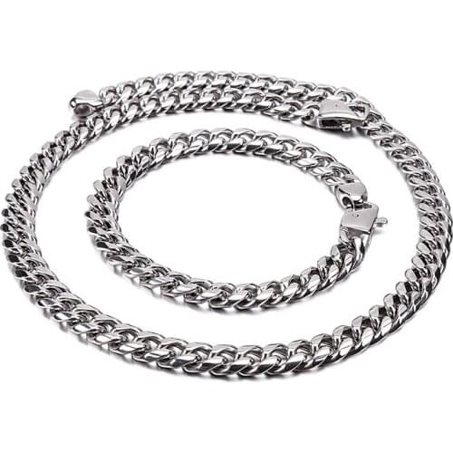 New Fashion mens jewelry set stainless steel charming curb chain necklace + bracelet set small 9mm wide 24 inch+ 8.5 in