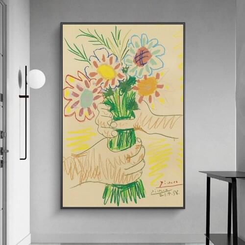 Pablo Picasso-Bouquet of Peace Flowers Canvas Art Posters And Prints Abstract Flowers Canvas Paintings Wall Art Nordic Pictures