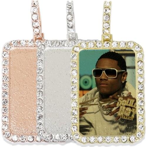 30*46mm Rectangle Picture Pendant Hip Hop Jewelry Gifts Zircon Pendant Real Gold Plated 2pcs 103288