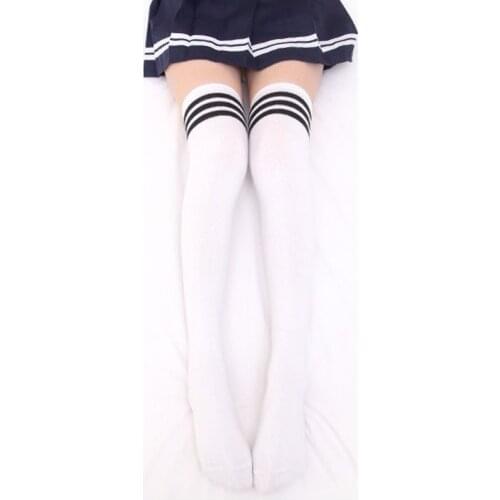 Sexy Underwear Department of college style cotton black and white striped stockings three bars over the knee high socks student