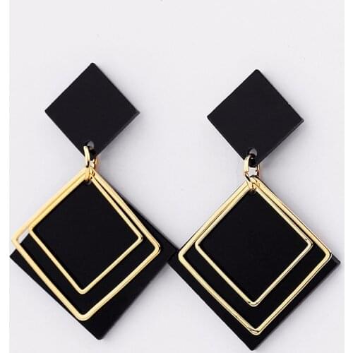 2021 New Korean Black Square Drop Earrings for Women Geometric Gold Resin Hanging Dangle Earrings Statement Fashion Jewelry
