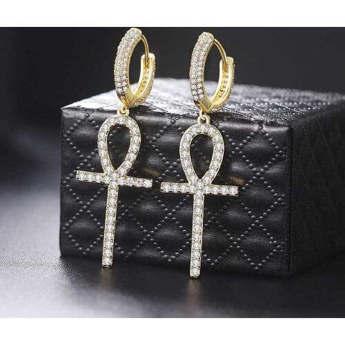 ZHOUYANG Hip Hop Crosses Earrings For Women Statement AAA+ Zircon Punk Men Earings Trend 2021 Fashion Jewelry Wholesale OHE046