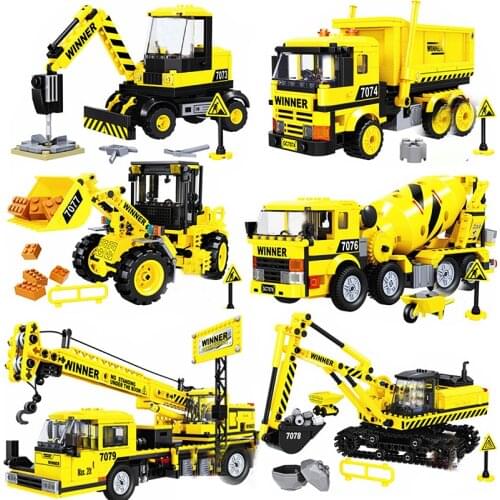 City Construction Engineering Vehicle Technical Excavator Bulldozer Crane Cement Mixer Dump Truck Loader Building Block