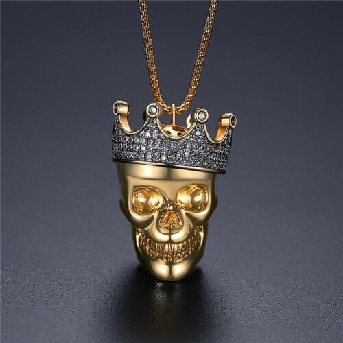 Hip Hop Cubic Zircon Crown Skull Pendant HIPHOP MenS Rapper Necklace Fashion Nightclub Party Jewelry Dropshipping