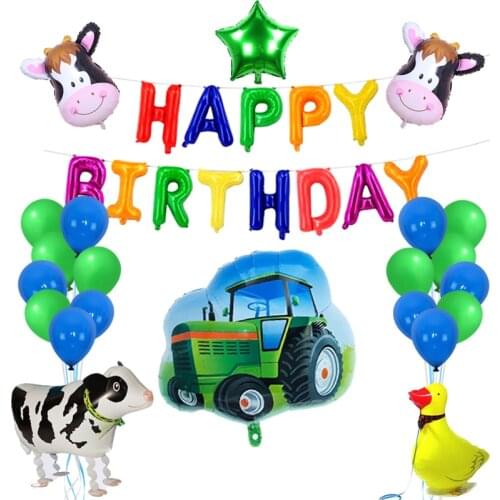 Farm Theme Party Balloons Tractor Foil Balloon Walking Cow Duck Animal Helium Ballon Kis Baby Shower Decorations Supplies