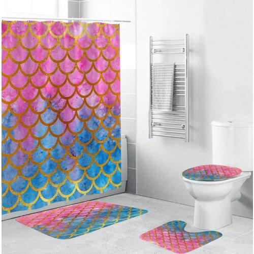 Digital Printing Fish Scale Bathroom Shower Curtain 4 pcs Mat Shower Curtain Set rideaux de douche salle de bain T136
