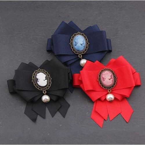 Newest Fashion queen cameo Bow Brooches For Women Neck Tie Pins Party Wedding Large enamel Ribbon Jewelry Brooch Accessories