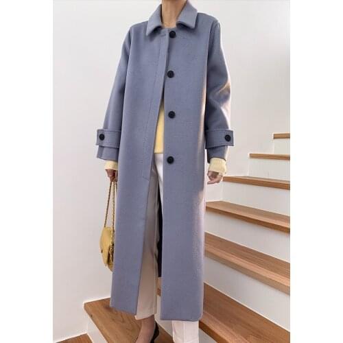 High-end water ripple mid-length elegant temperament double-sided cashmere coat woolen coat female Korean new style