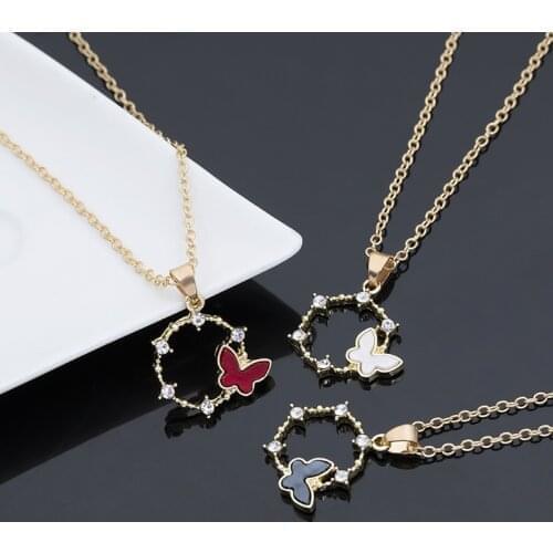 1pcs Simple geometric round circle butterfly Flower zircon clavicle necklace animal flying bee dragonfly insect necklace jewelry