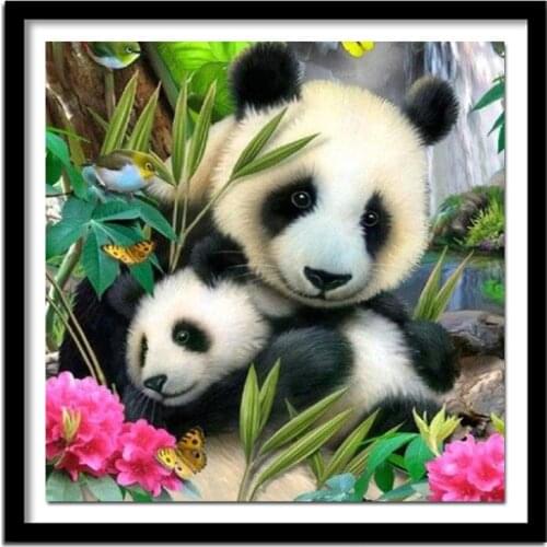 100% Full 5D Diy Daimond Painting "Panda family"3D Diamond Painting Round Rhinestones Diamant Painting Embroidery