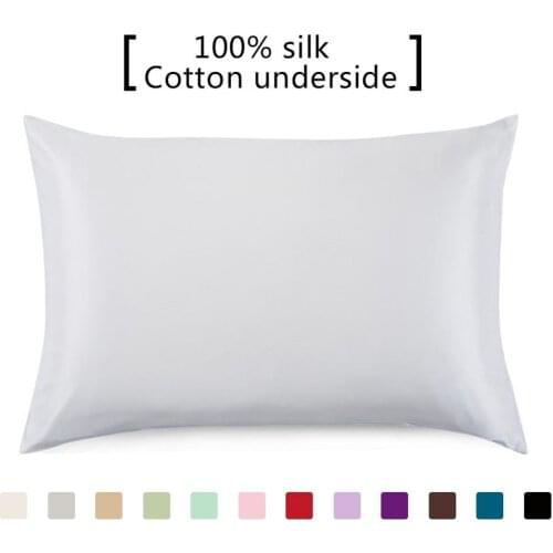100% Mulberry Silk Pillowcase for Hair and Skin with Hidden Zipper Cotton Underside Queen Size