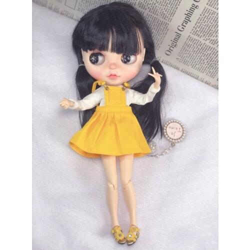 12inch Dolls Clothes Yellow Suspenders Skirt Dress for Azone Outfit Dolls Clothes Accessories Dress Outfit for Girl Doll
