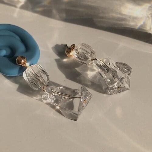 2020 New Geometric Transparent Crystal Acrylic Irregular Ice Cube Long Drop Earrings for Women Girls Jewelry Gifts