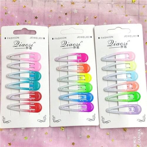 6PCS Lovely Girls Elegant Gradient Child Scrub Hair Clips Sweet Hair Scrunchy BB Hairpins Barrettes Women Hair Accessories