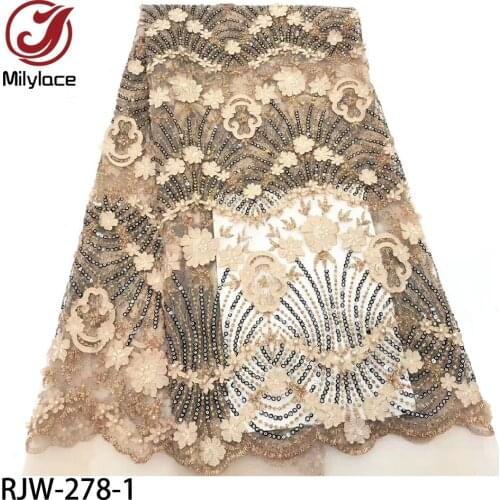 African French Tulle Lace 3d Flowers Beaded and Sequins Embroidery Lace Fabric for Women Dresses RJW-278
