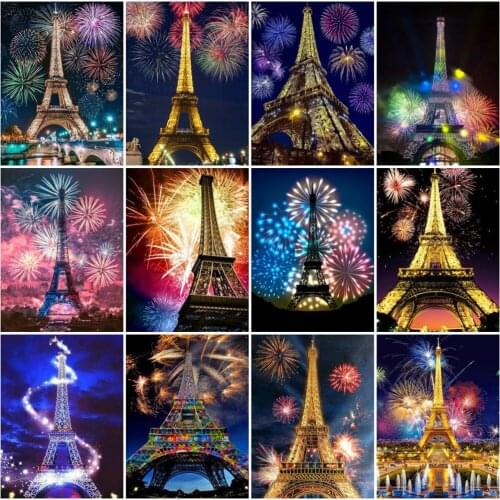 Diy 5D Diamond Painting Eiffel Tower Night Mosaic Firework Landscape Diamond Embroidery Full Cross Stitch Kits Room Decor