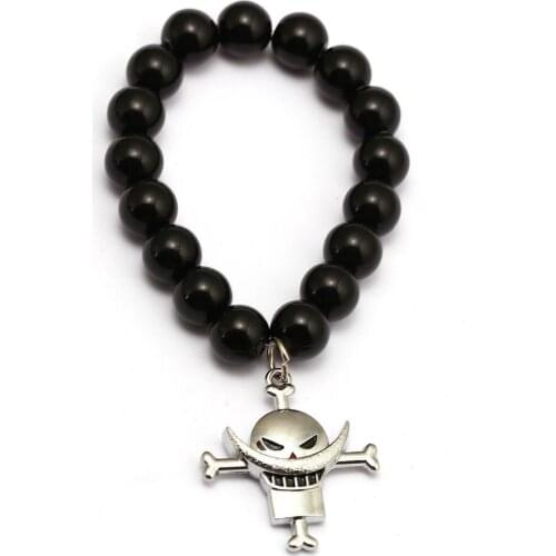 Anime ONE PIECE Bracelets White beard Edward Charm Handmade Natural Black Onyx Beads Bracelet Men Women Bangle Jewelry