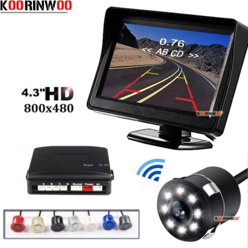 Koorinwoo Car Video System Wireless lCD Screen 800*480 Car Parking Sensor 4 Radars Buzzer Car Rear view Camera Backup Parktronic