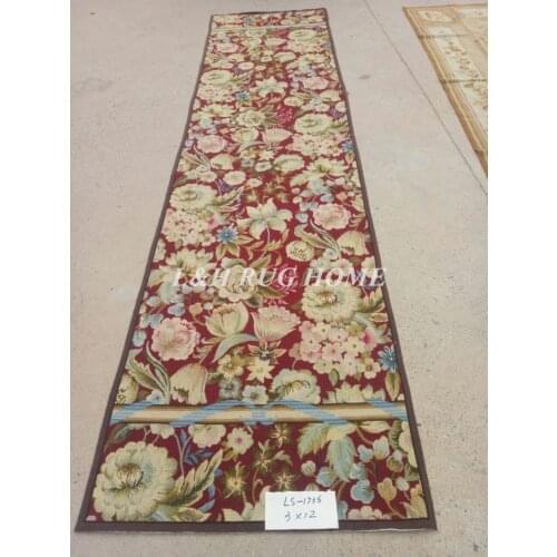 Free shipping 10K 3'x12' Handmade needlepoint rug runners,100% New Zealand wool rugs floral design