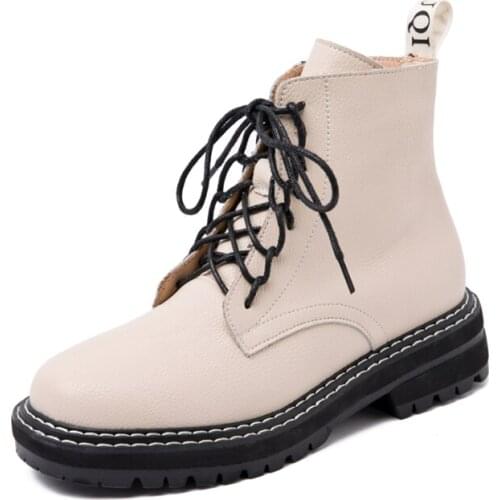 STS 2020 Women Boots Female Women Shoes Ankle 2020 New Autumn British Wind Genuine Leather Thick Short Motorcycle Boots Winter