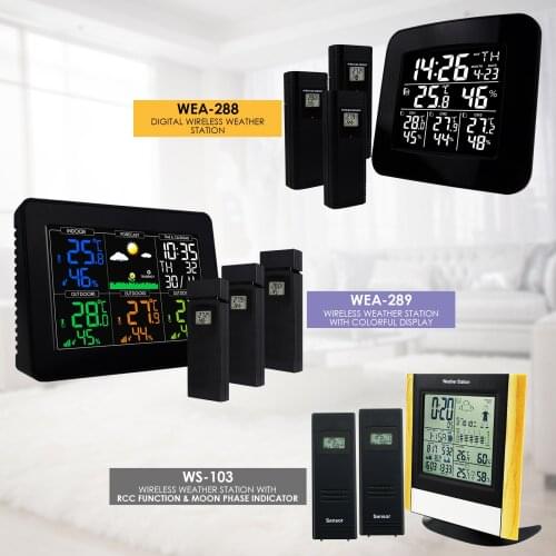 Digital Weather Station Wireless Sensors Outdoor Indoor Thermometer Hygrometer w/ LED Light Display, Alarm Clock Function