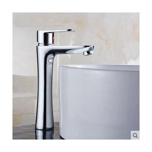 Bathroom long sink basin water tap mixer, Chrome plated waterfall wash basin faucet, Single hole brass faucet hot and cold