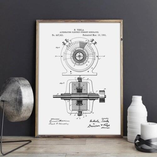 Tesla Alternating Current Generator patent,artwork, wall art, posters, room decor, print,blueprint, gift idea,wall Decorations