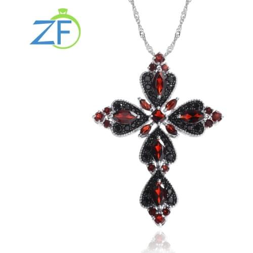 GZ ZONGFA New design Women Fashion Pendant Black Spinel Dubai Natural Garnet jewelry necklace Cross