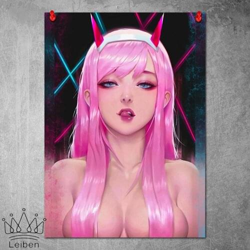 Modern Cute Girl Pink Canvas Painting Zero Two Portrait Wall Art Poster Anime Darling In The Franxx Picture Home Decor Bedroom