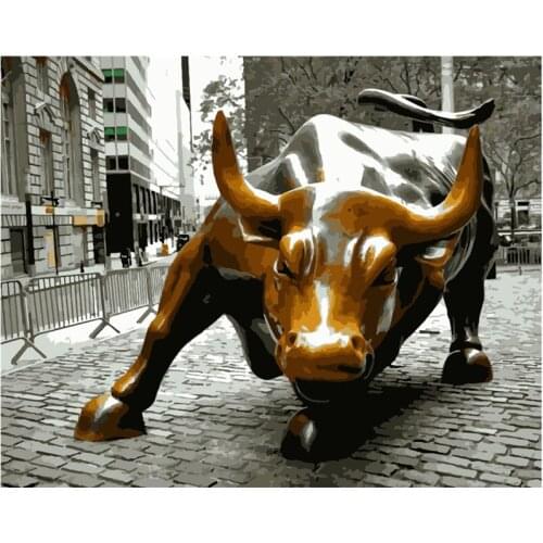 Painting By Number DIY Dropshipping big size Street golden bull statue Animal Canvas Room Decoration Art picture Child Gift