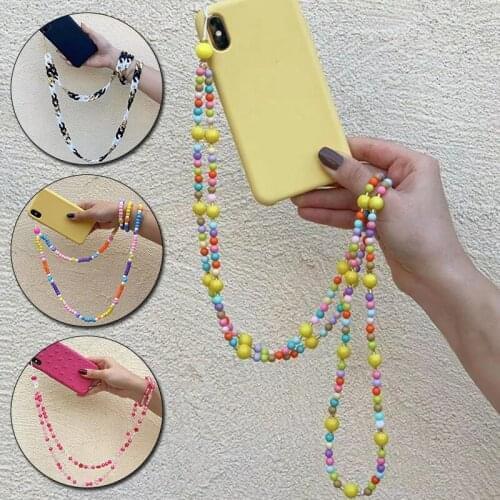 Colorful Acrylic Long Beads Mobile Phone Anti-lost Bead Chain Charm Ladies Summer Jewelry
