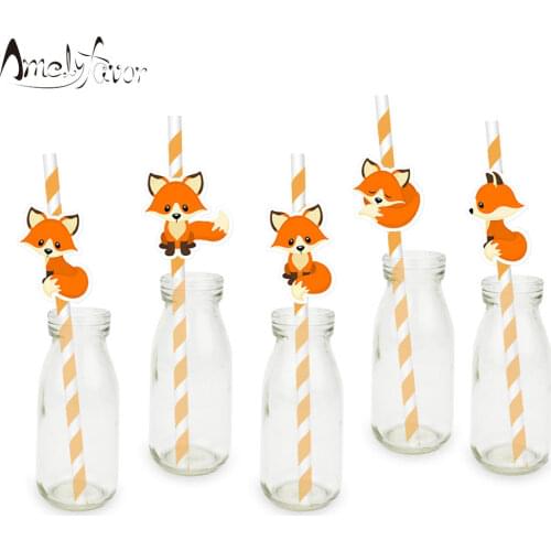 Woodland Animal Theme Party Straws Fox Paper Straws Baby Shower Kids Birthday Event Party Decorations Supplies