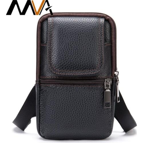 MVA Men Shoulder Messenger Crossbody Bag To Belt Man Fanny Casual Mens Waist Bags Leather Small Phone Pouch Cigarette Case 7488