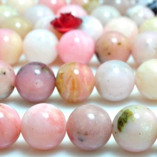 Natural Pink Opal Smooth Round Loose Beads Wholesale Gemstone Semi Precious Stone Bracelet Necklace Diy Jewelry Making Design