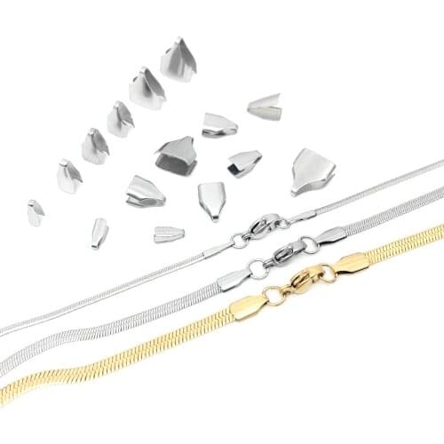 100pcs/lot 316L Stainless Steel 2 2.5 3 4 5 6 8mm Flat Cords Crimp End Beads Caps for DIY Chain Necklace Jewelry Making Findings