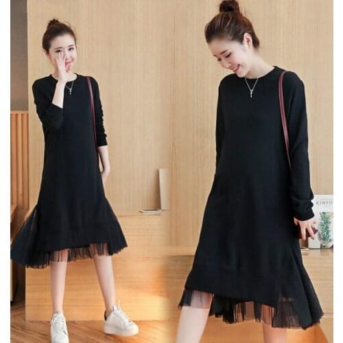 Fashion New Cotton Maternity Dress Autumn Winter Black Maternity Clothes for Pregnant Women Pregnancy Clothing Pregnant Dress