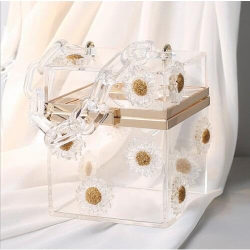 Dazzling Acrylic transparent box bag Womens Clutch purse Evening Bags Bridal Wedding Party Metal Clutches Handbag Purse gift
