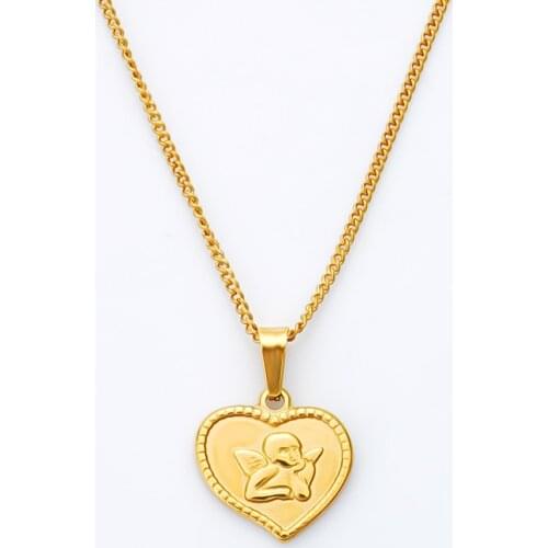Angel Necklace Stainless Steel Heart Angel Necklace For Women 18K PVD Gold Plated Metal Angel Choker Collier