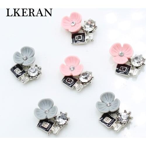10pcs 16mmX14mm Flower Rhinestone Buttons For Wedding Decoration Vintage Buttons Apparel Embellishment Diamond DIY Jewelry Craft