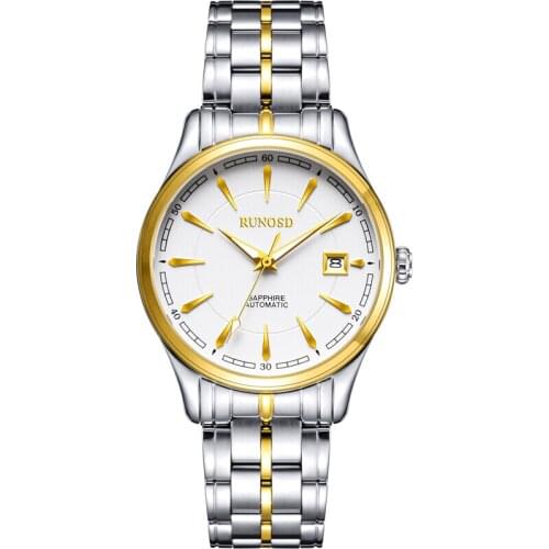 RUNOSD Mens Watch Luxury Calendar miyota Mechanical Movement Sapphire Crystal Stainless Steel Strap 8188G