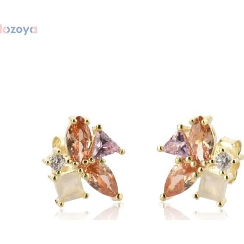 LOZOYA 925 Sterling Silver 2021 Gold Champagne Flower Stud Earring Gift Pendientes Piercing Party Luxury Jewelry Rock Punk