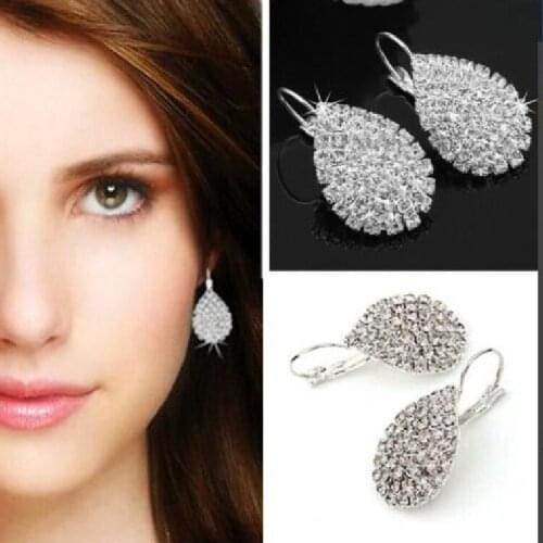 Anise Luxury Full Rhinestone Big Water Drop Crystal Earrings Fashion Silver Color Hoop Earring for Women Wedding Brinco Bijoux