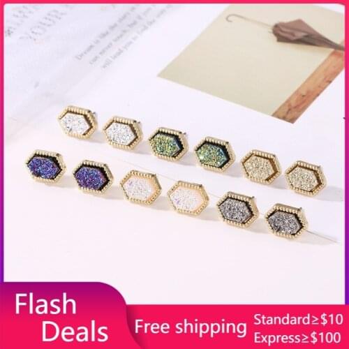 Hexagon Druzy Drusy Stud Earrings Mini Resin Round Stud Fashion Famous Brand Designer Jewelry Gold Stud