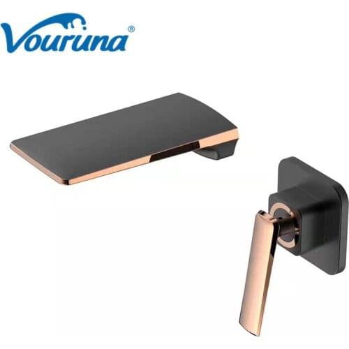 VOURUNA 2-Hole Sink Mixer for Wash Basins Wall-Mounted Bathroom Faucet(Rough-in Valve not Included) Rose Golden&Black&White