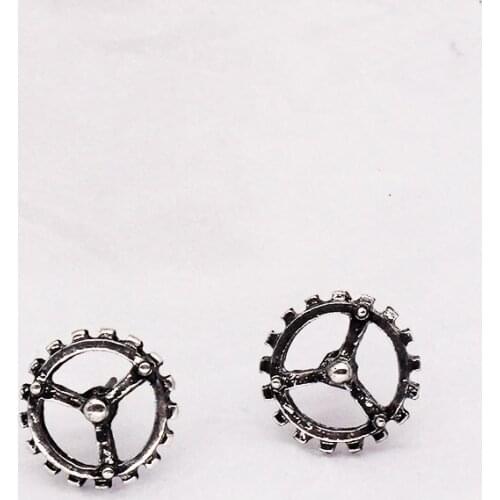 VamGoth Mens Stud Earrings For Women Hip Hop Rock Simple Gear Shape Ancient Silver Color Hipster Jewelry Wholesale