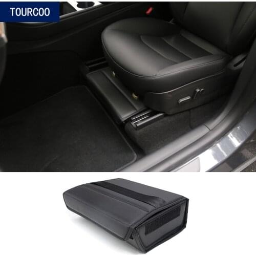 For Tesla Model Y Under Seat Storage Box Folding Leather Organizer Box Car Modification Interior Accessories