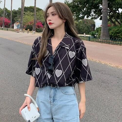 Print Women Shirt Fashion Summer Ladies Loose Lapel Single-breasted Printed Blouse 2021 New Short Sleeved Shirt