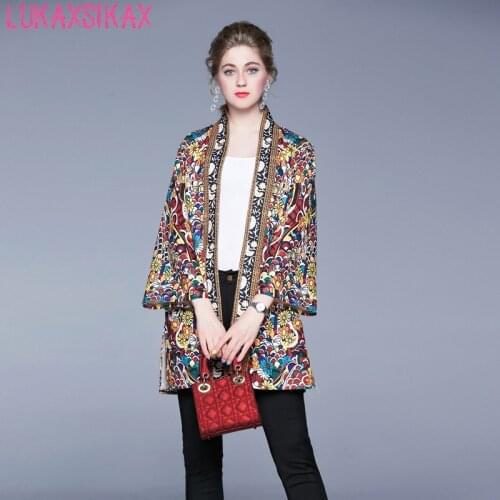 2021 New Spring Autumn Women Coat Gorgeous Flowers Print Loose Cloak Coat Vintage National Style Cardigan Cape