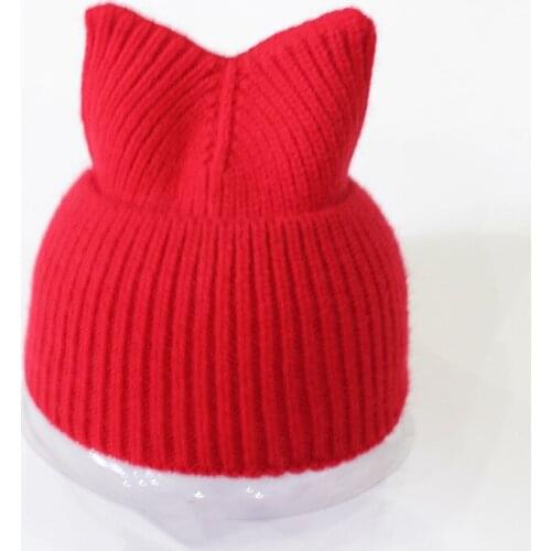 Woman Beanie Cute Cat Ear Shape Wool Beanies Keep Warm Red Hat Leisure Sport Ski Hat More Attractive Winter Hat Juice Wrld