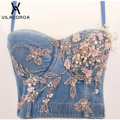Pearl Diamond Stitching Luxury Women Tank Tops Sling Sexy Backless Crop Top High Street Banquet Nightclub Female Cowboy Top Vest